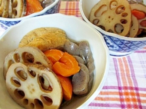 圧力鍋でがんもどきとレンコンの煮物